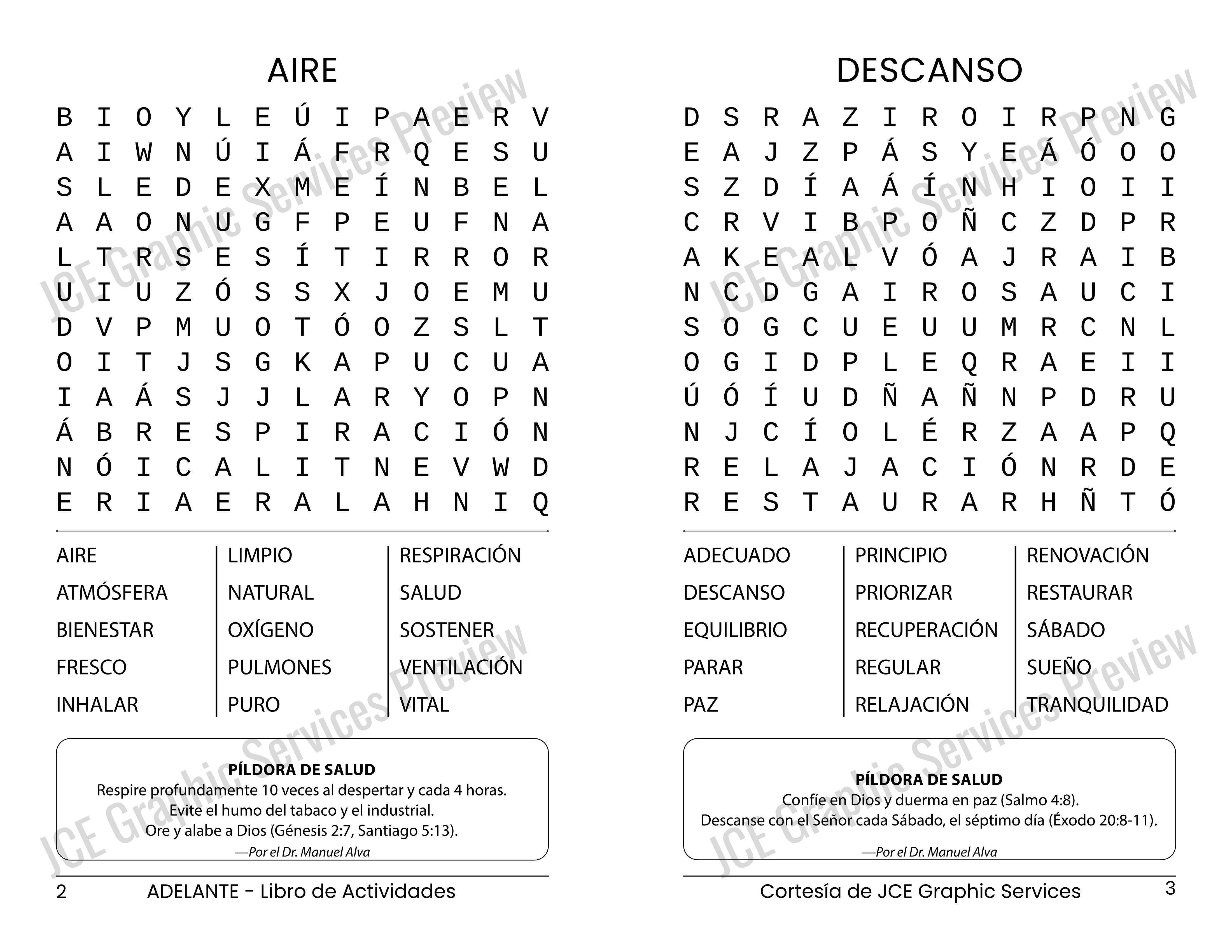 Muestra de sopa de letras del libro Adelante